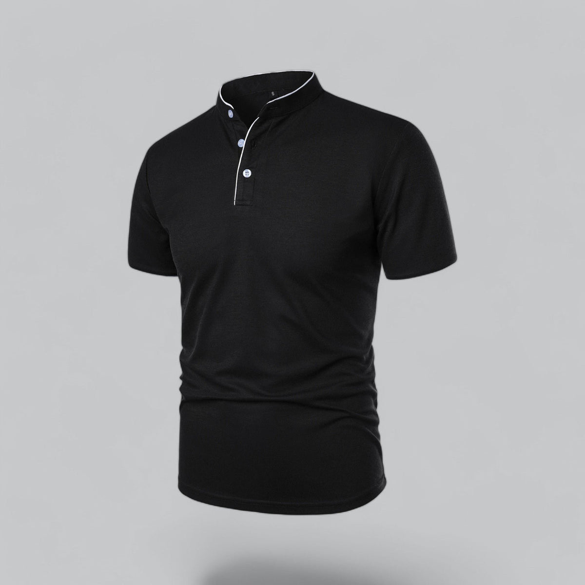 Men's Collarless Polo Top | Mandarin Trim View 12