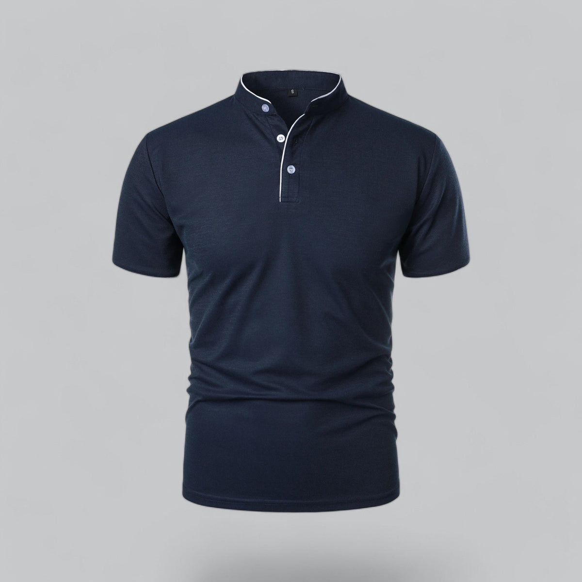 Men's Collarless Polo Top | Mandarin Trim View 13