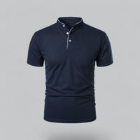 Men's Collarless Polo Top | Mandarin Trim View 13
