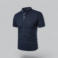 Men's Collarless Polo Top | Mandarin Trim View 15