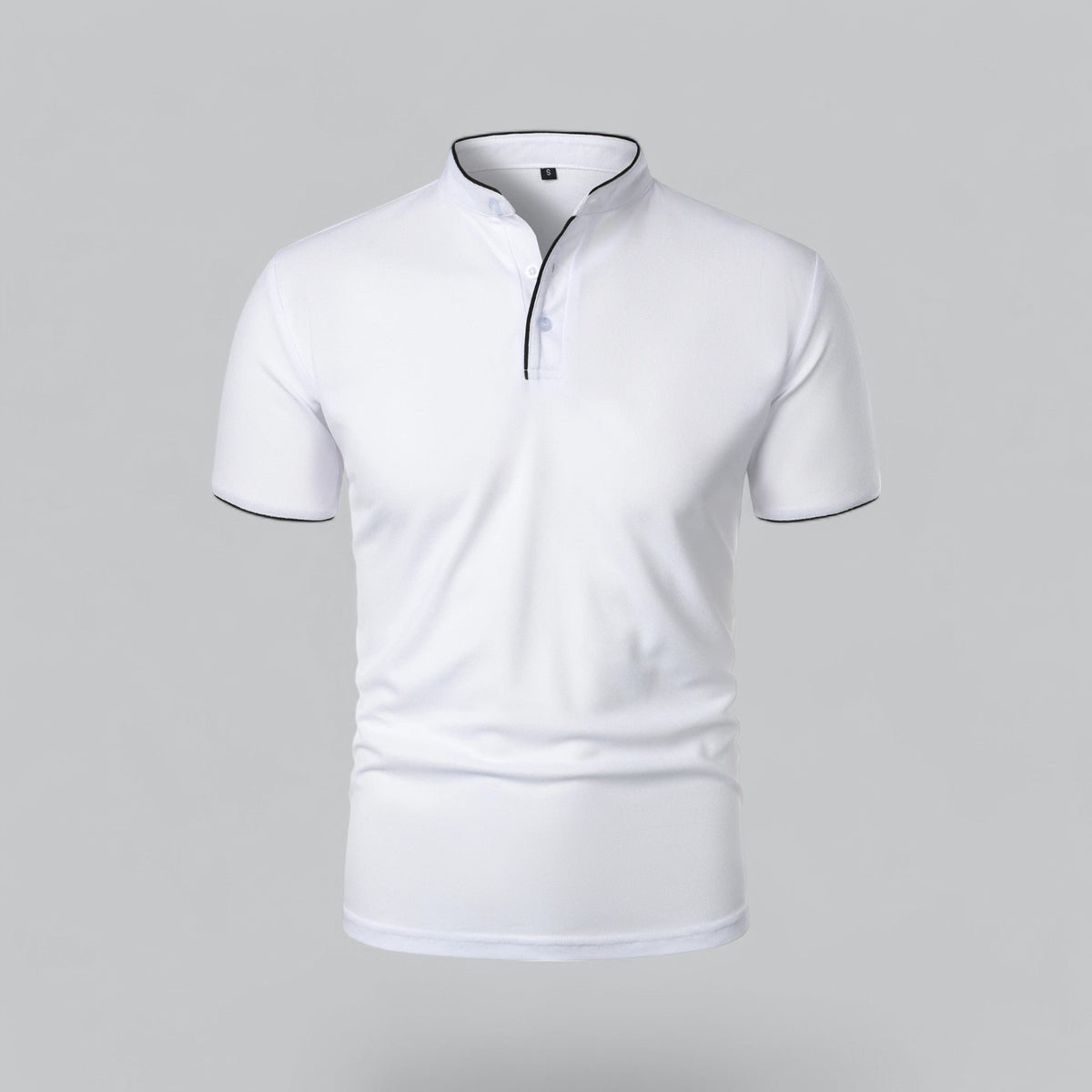 Men's Collarless Polo Top | Mandarin Trim View 16