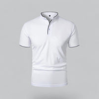 Men's Collarless Polo Top | Mandarin Trim View 16