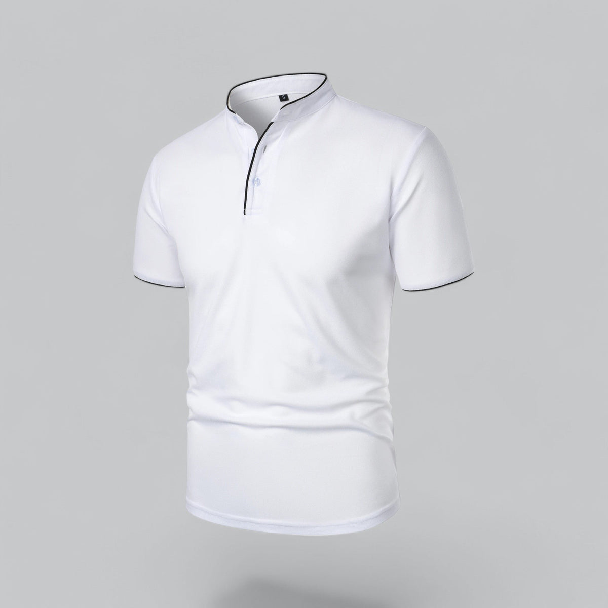 Men's Collarless Polo Top | Mandarin Trim View 18