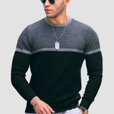 Suéter de algodón para hombre con bloques de color y rayas | Cuello redondo