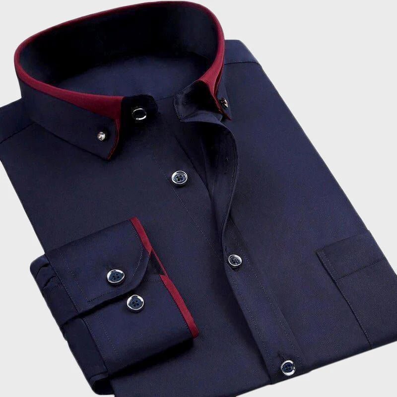Men's Contrast Trim Dress Shirt | Fold-Down Collar Detail