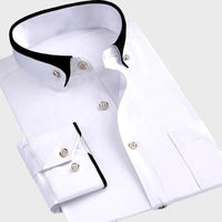 Men's Contrast Trim Dress Shirt | Fold-Down Collar Front