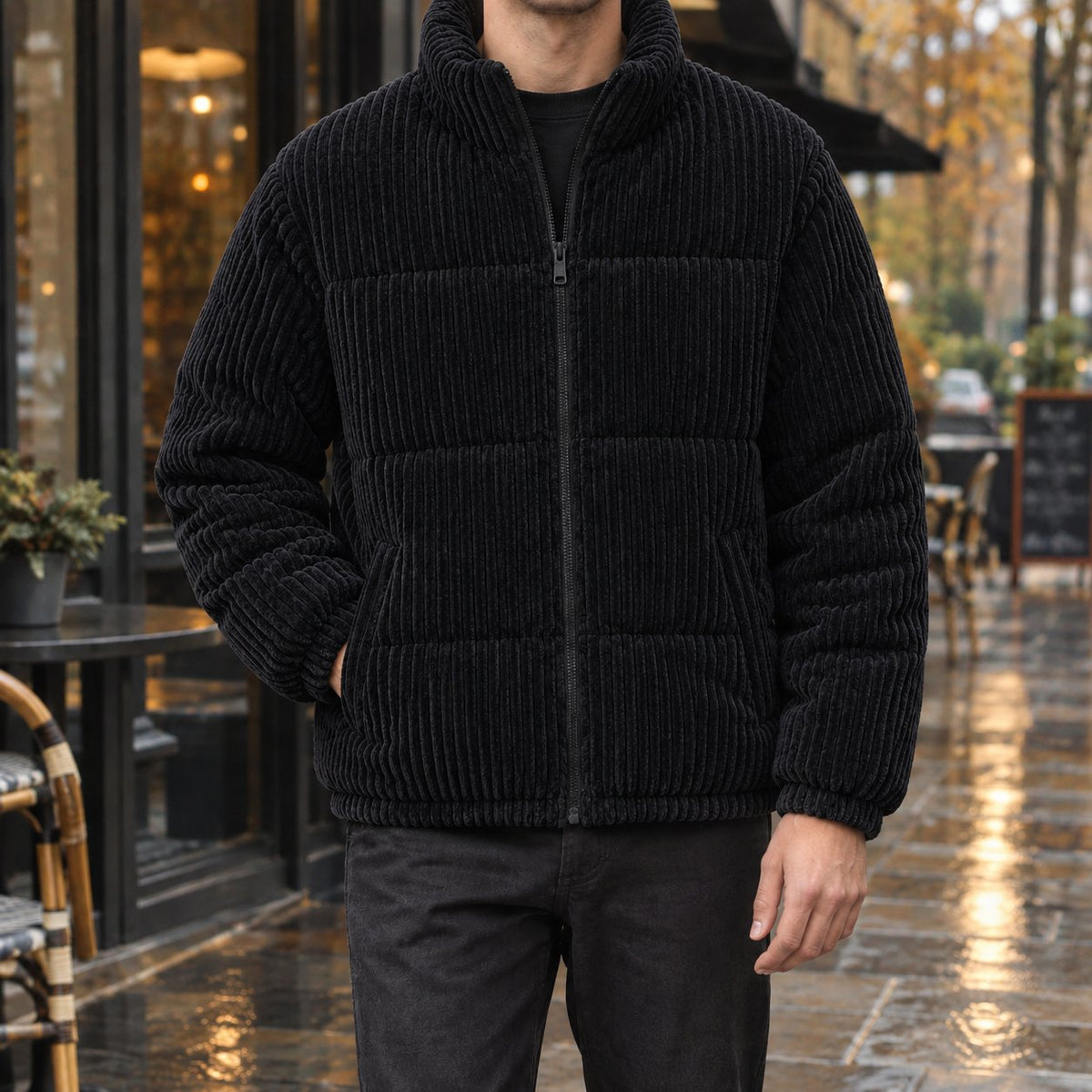 Men's Corduroy Jacket | Wide-Wale Quilted Cold Weather Detail