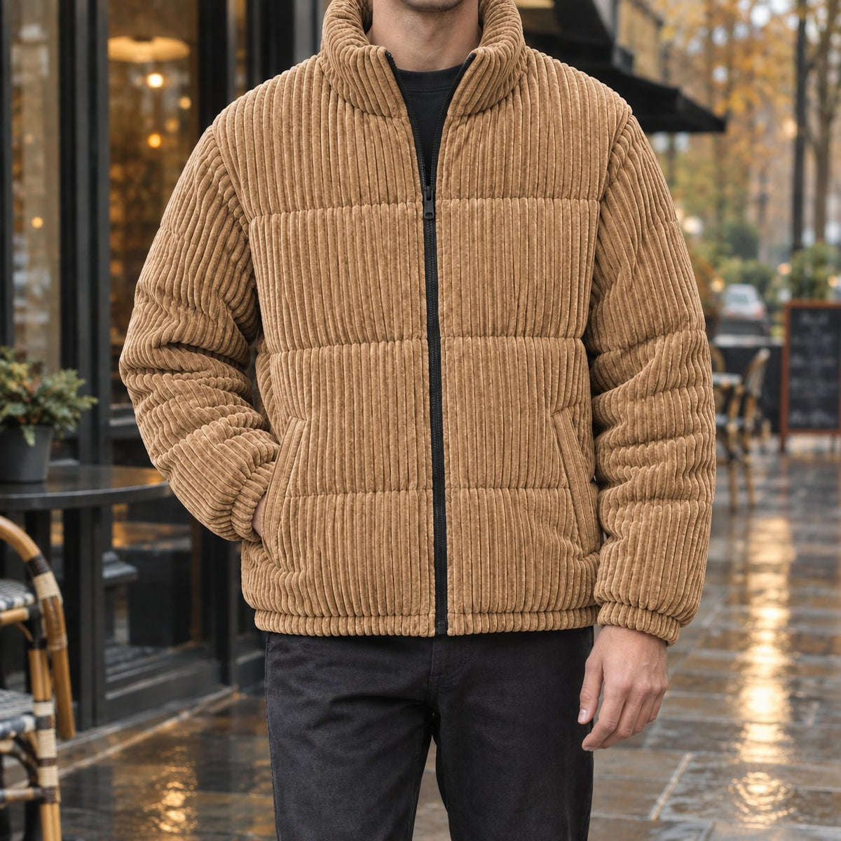 Men's Corduroy Jacket | Wide-Wale Quilted Cold Weather Side