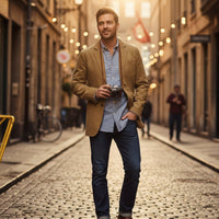 Men's Cotton Blazer Style Windbreaker | Patch Pocket Casual Full