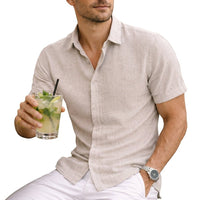 Men's Cotton Button Short Sleeve Top Close Up