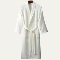Men's Cotton Waffle Lightweight Bathrobe | Shawl Collar Spa Belt Close Up