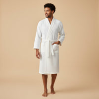 Men's Cotton Waffle Lightweight Bathrobe | Shawl Collar Spa Belt Lifestyle
