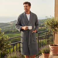 Men's Cotton Waffle Lightweight Bathrobe | Shawl Collar Spa Belt View 13