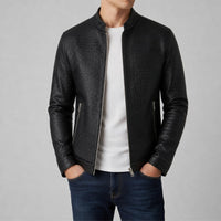 Men's Croc Embossed Leather Jacket | Slim Zip Front Detail