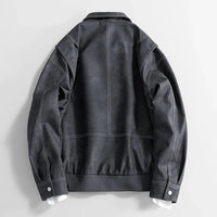 Men's Diagonal Zip Vegan Leather Jacket | Layered Shoulder Detail