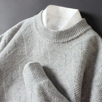 Men's Diamond Knit Crewneck Sweater | Ribbed Hem Front