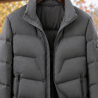 Men's Duck Down Puffer Jacket | Stand Collar Quilted Front