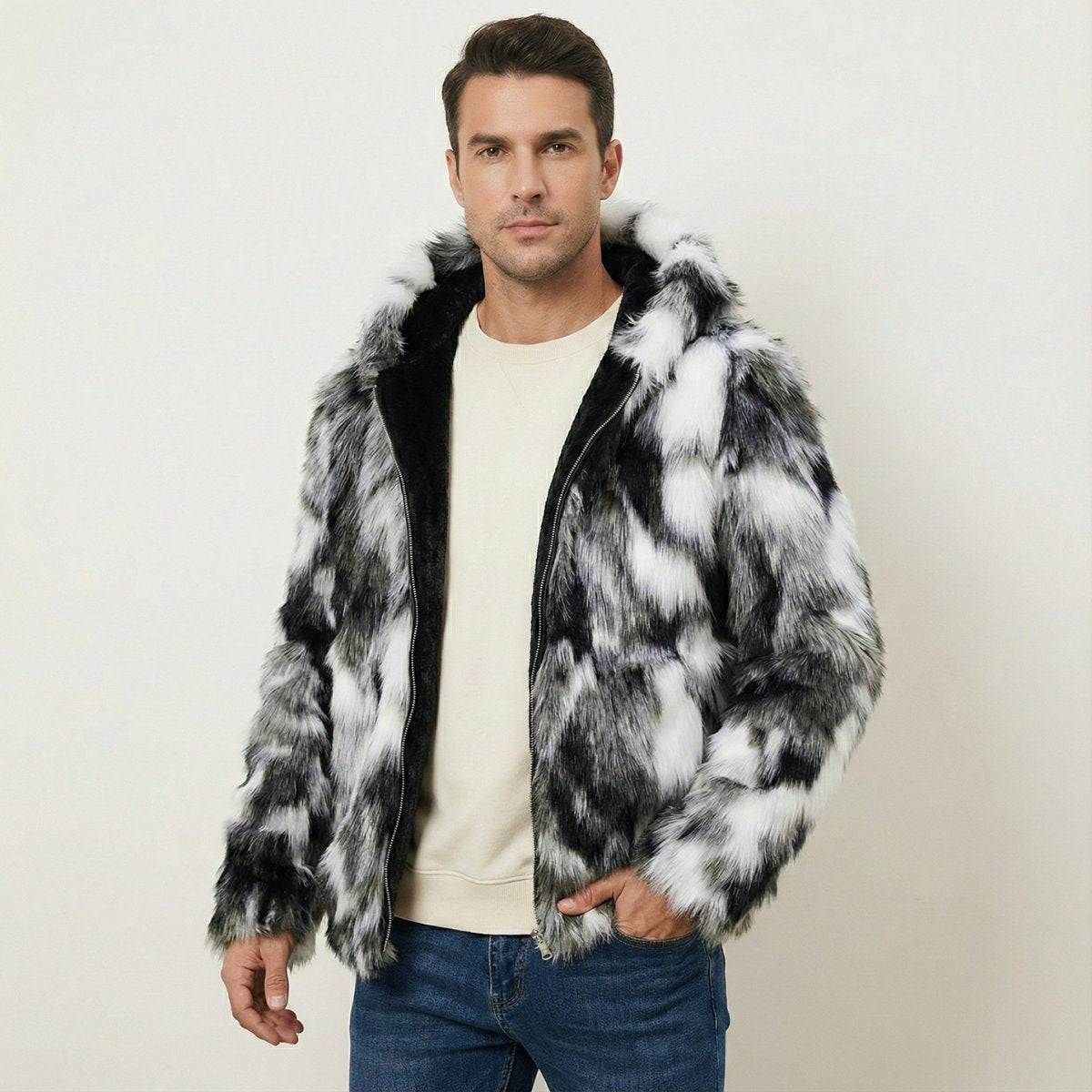 Men's Elegant Soft Fur Hooded Winter Jacket | Bomber Fit Side
