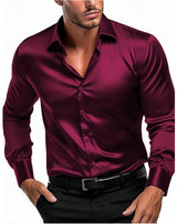 Camisa de seda elegante y atemporal para hombre | Cuello italiano con brillo satinado