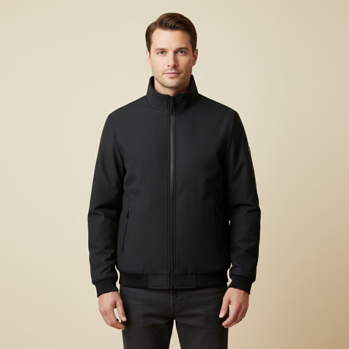 Men's Elegant Warm Lined Jacket | Fleece Bomber Collar Front