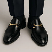 Men's Faux Leather Horsebit Loafers | Formal Dress Shoe Angle