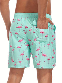 Men's Flamingo Print Beach Summer Swim Shorts Detail