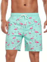 Men's Flamingo Print Beach Summer Swim Shorts
