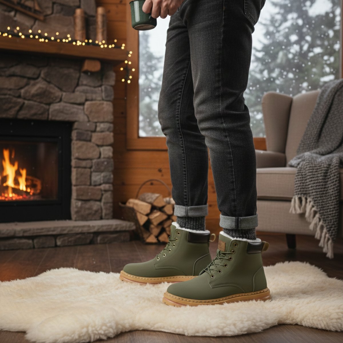 Men's Fur Lined Insulated Snow Boots | Chunky Lug Sole View 25