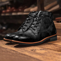 Men's Genuine Leather Ankle Boots | Classic Lace-Up Back