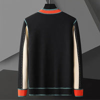 Men's Geometric Knit Cardigan | Contrast Stripe Merino Wool Detail