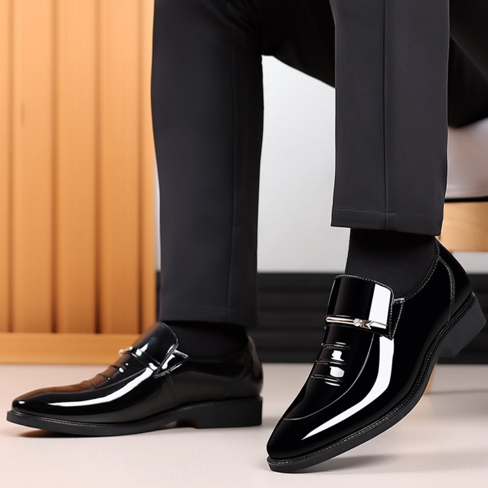 Men's Glossy Patent Leather Loafers Detail