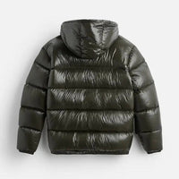 Men's Glossy Quilted Puffer Jacket | Hooded Winter Angle