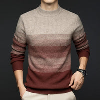 Men's Gradient Stripe Wool Sweater | Round Neck Relaxed Fit Detail