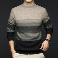 Men's Gradient Stripe Wool Sweater | Round Neck Relaxed Fit Lifestyle