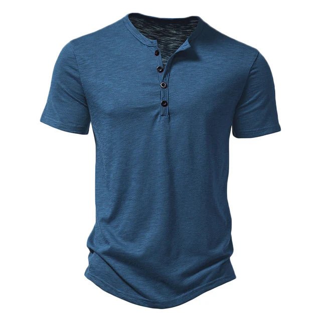 Men's Henley Short Sleeve T-Shirt | Button Placket Casual Close Up