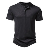Camiseta henley de manga corta para hombre | Casual con tapeta de botones