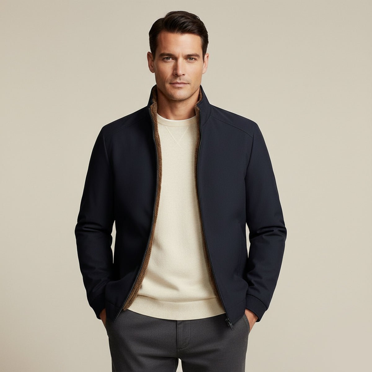 Men's Insulated Waterproof Winter Jacket | Stand Collar Thermal Coat Front