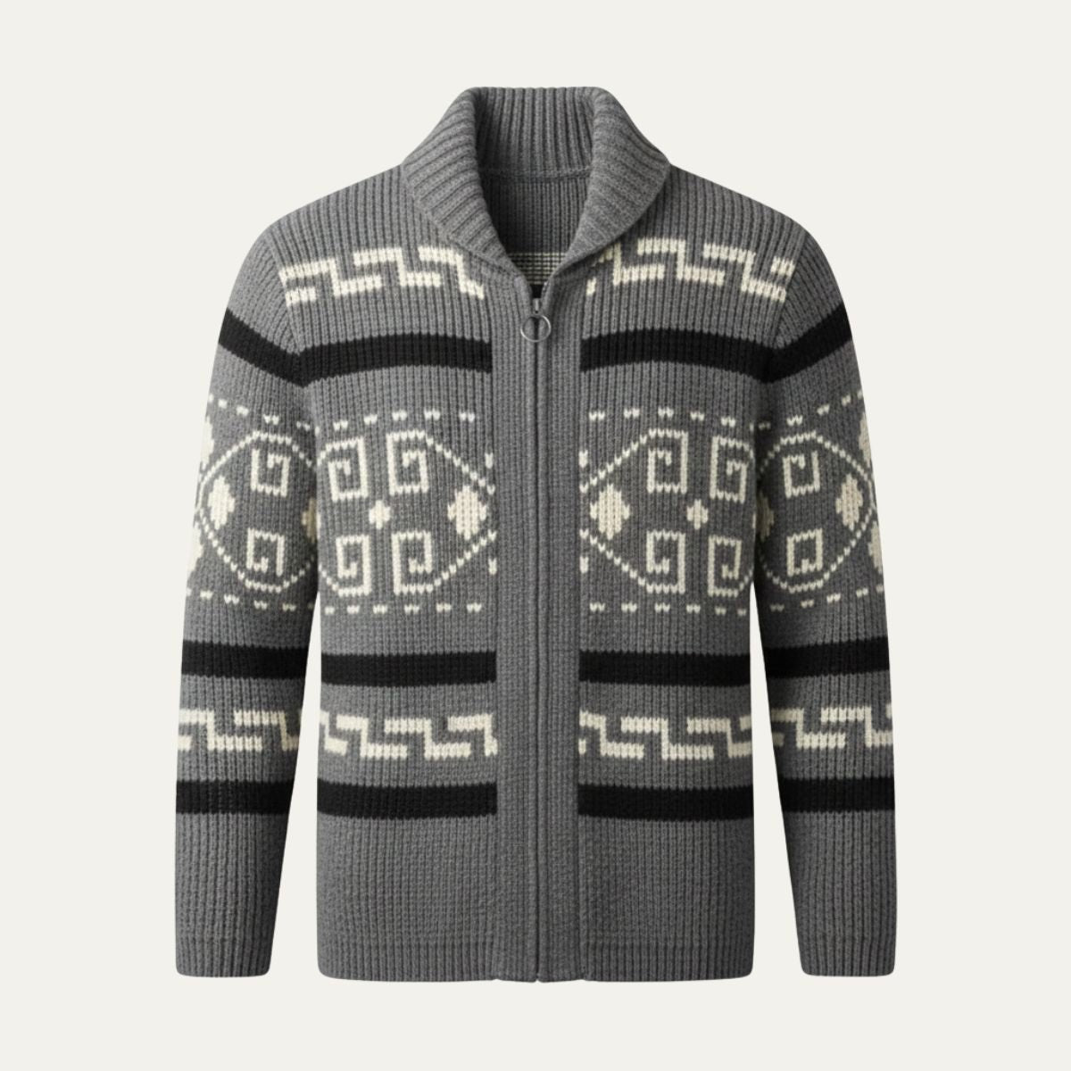 Men's Jacquard Button Up Shawl Collar Cardigan Sweater Close Up