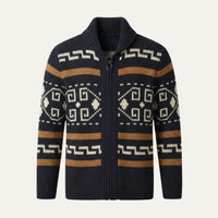 Men's Jacquard Button Up Shawl Collar Cardigan Sweater Side