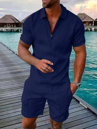 Men's Jacquard Shirt & Shorts Set | Summer Matching Angle