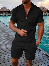 Men's Jacquard Shirt & Shorts Set | Summer Matching Close Up