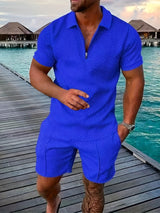 Conjunto de camisa jacquard y pantalones cortos para hombre | Juego de verano