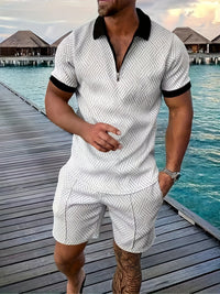 Men's Jacquard Shirt & Shorts Set | Summer Matching Side