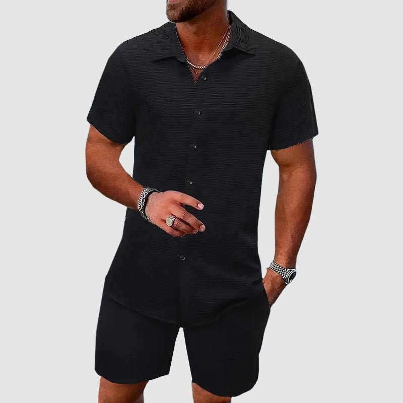 Men's Jacquard Two Piece Short Sleeve Set Side