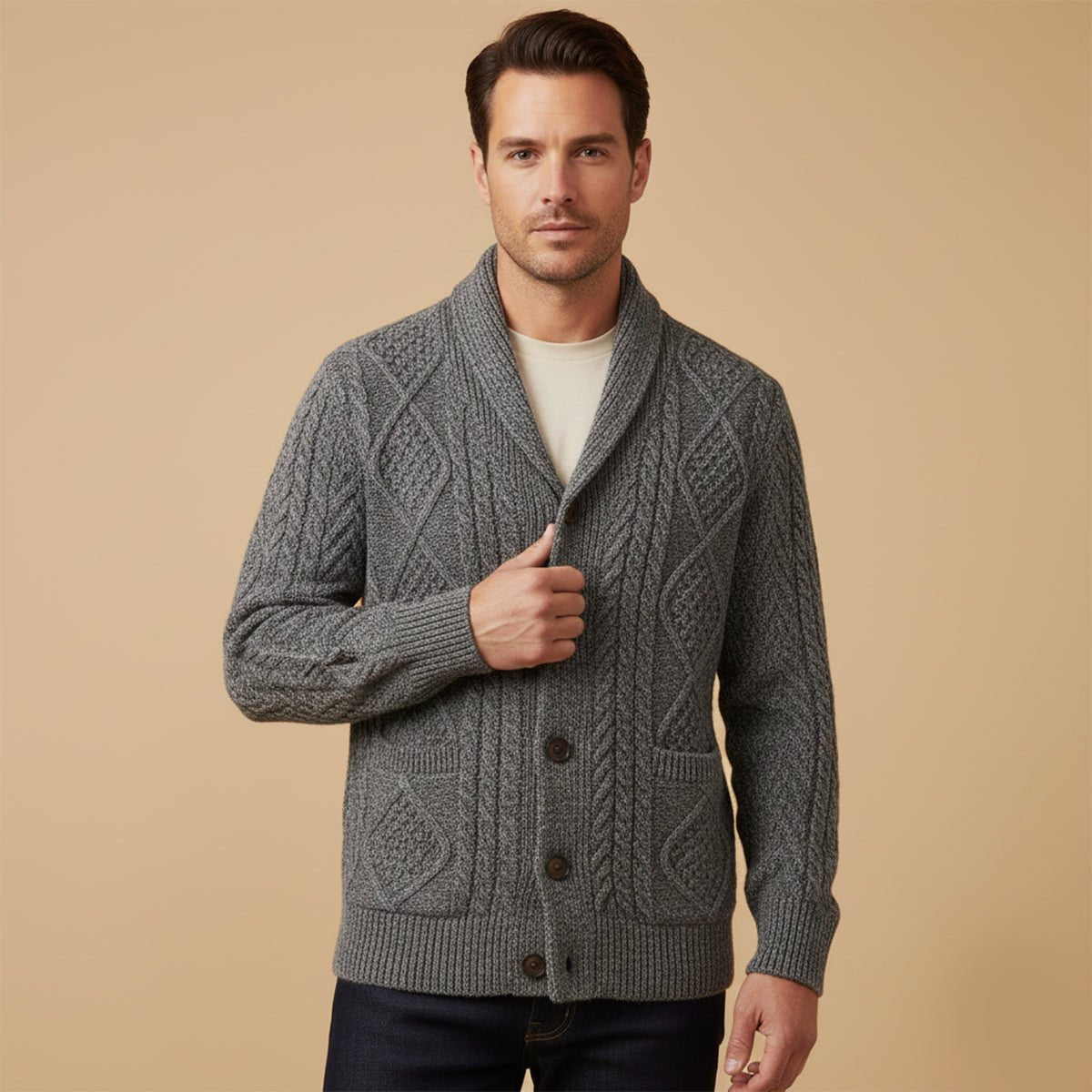 Men's Knit Cardigan Sweater | Shawl Collar Relaxed Fit Alternate