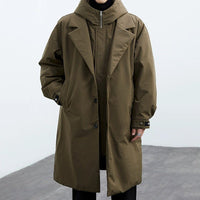 Men's Layered Collar Trench Coat | Windproof Long-Line Fit Front
