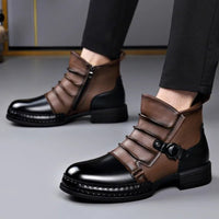 Men's Leather Ankle Boots | Buckle Strap Layered Fold Full