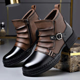 Botines de cuero para hombre | Correa con hebilla y diseño de capas plegado