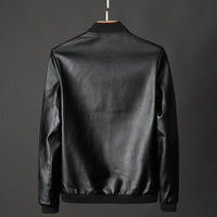 Men's Leather Bomber Jacket | Ribbed Collar Zip Front Side