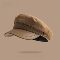 Men's Leather Brim Fisherman Cap | Felt Crown Close Up